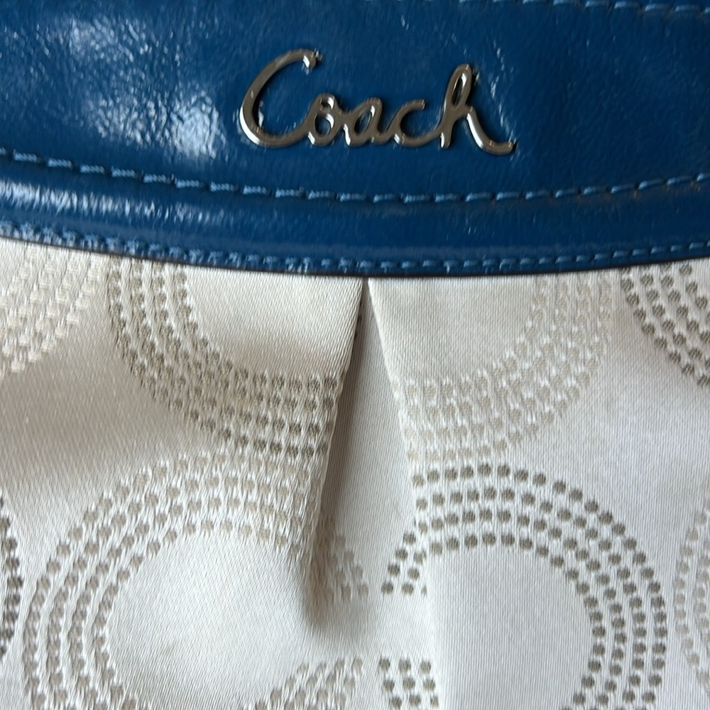 Coach Ashley Dot Print Shoulder Bag Tan with Blue Leather Trim Retro Iconic Logo - Picture 2 of 9
